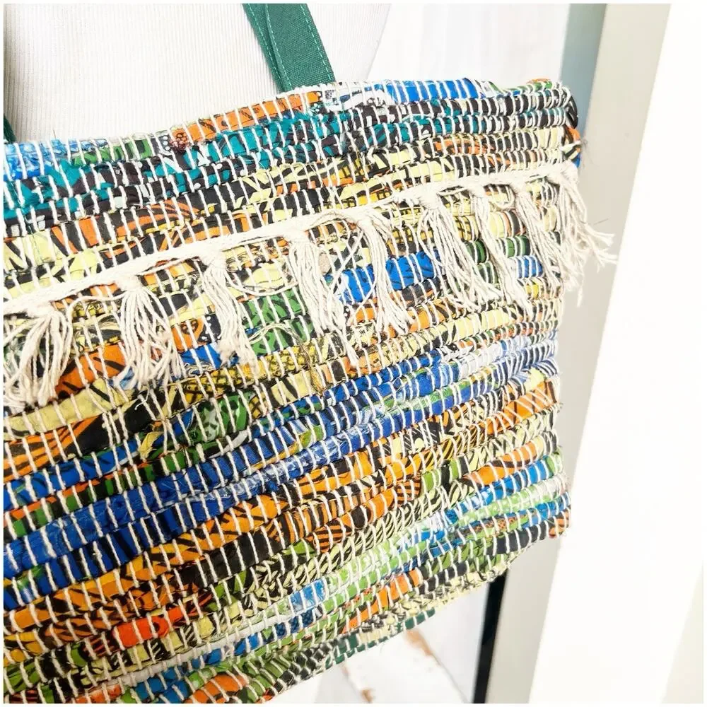Anthropologie Raj Multicolor Canvas Beach Tote Fringe Tassel NWT